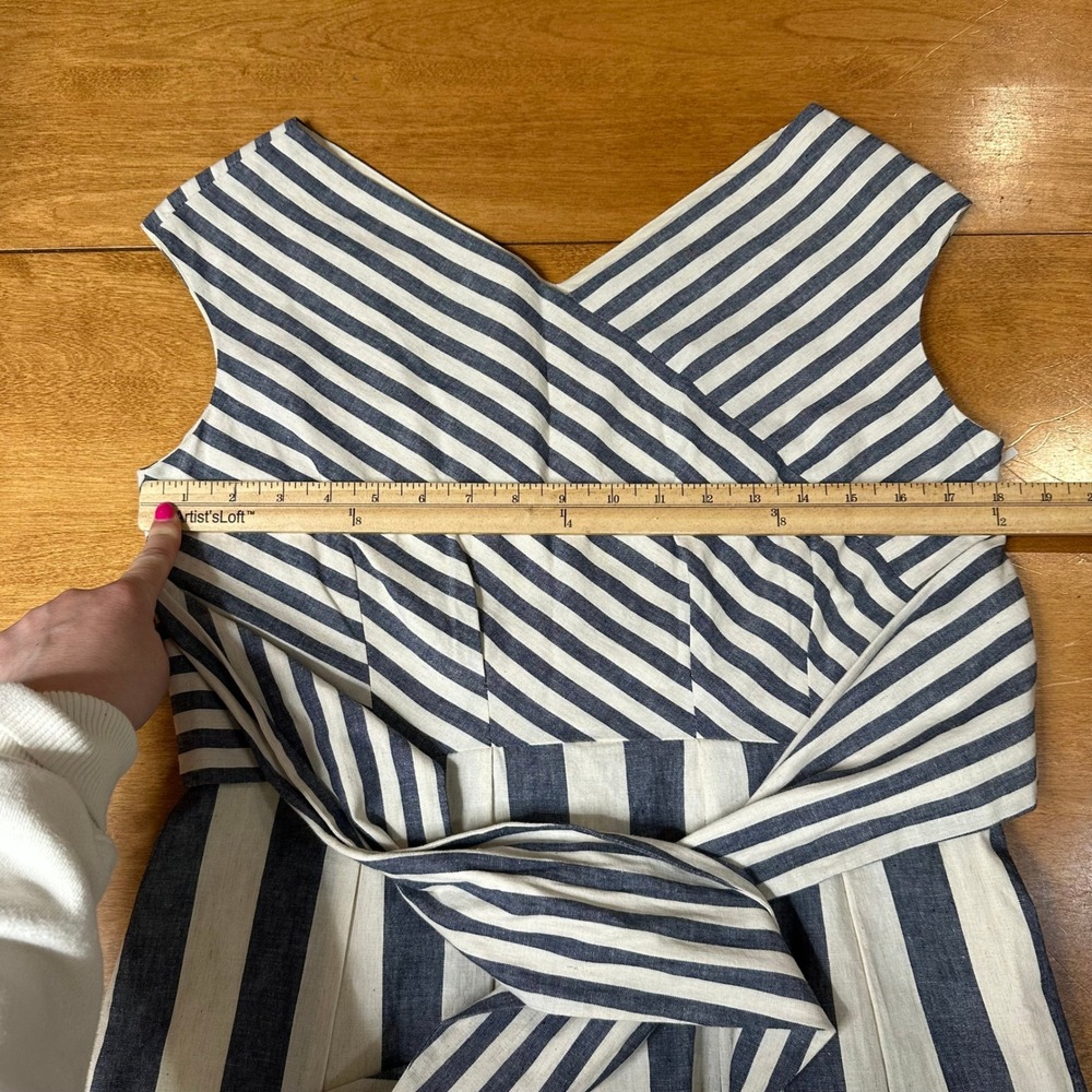 Lafayette 148 Ximena Striped Dress Women M Midi Coastal Linen Tie Pockets Career - Picture 9 of 10